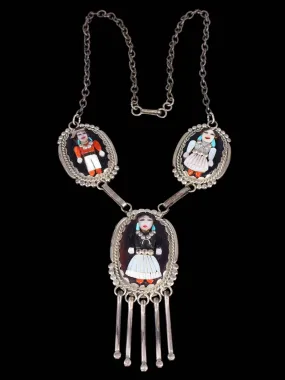 Old Zuni Native American Sterling Silver Inlay Necklace