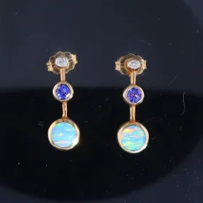 Opal Earrings Inlaid Design with Tanzanite and .04ctw Round Diamonds