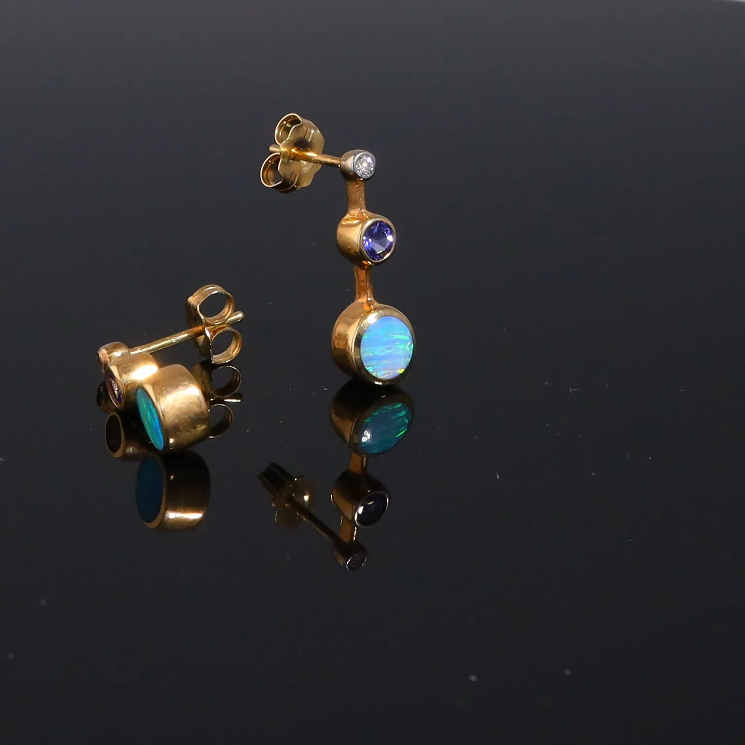 Opal Earrings Inlaid Design with Tanzanite and .04ctw Round Diamonds