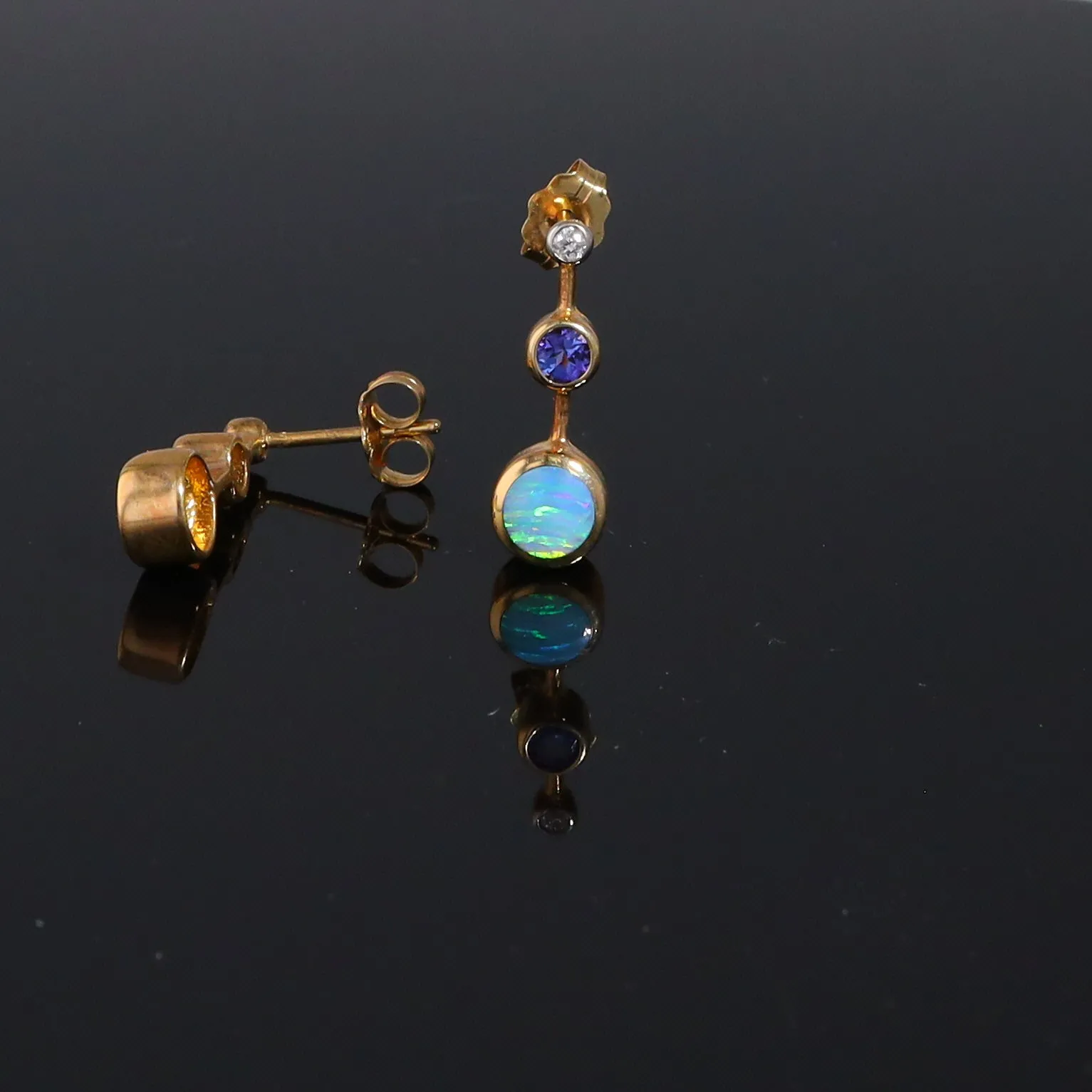 Opal Earrings Inlaid Design with Tanzanite and .04ctw Round Diamonds