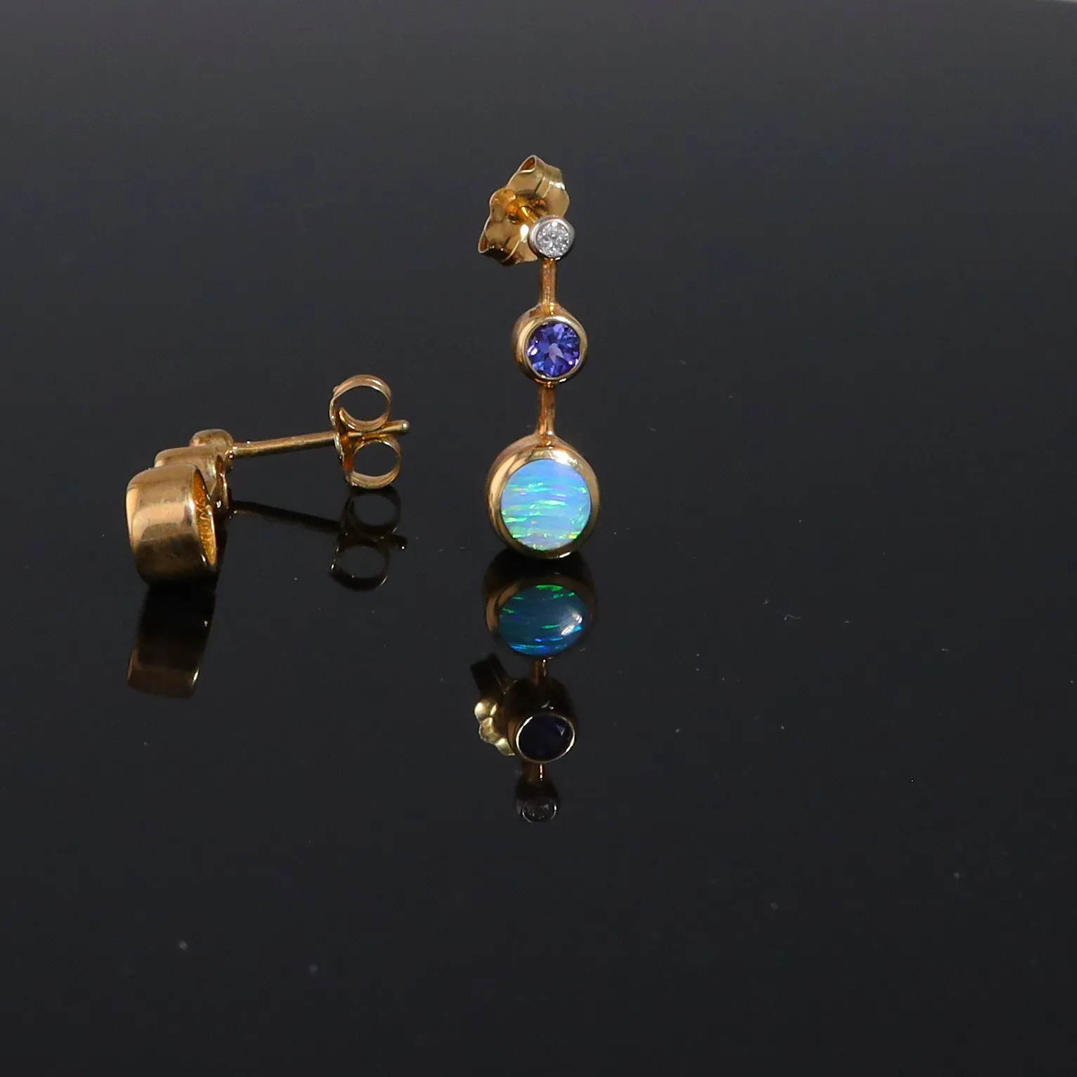 Opal Earrings Inlaid Design with Tanzanite and .04ctw Round Diamonds