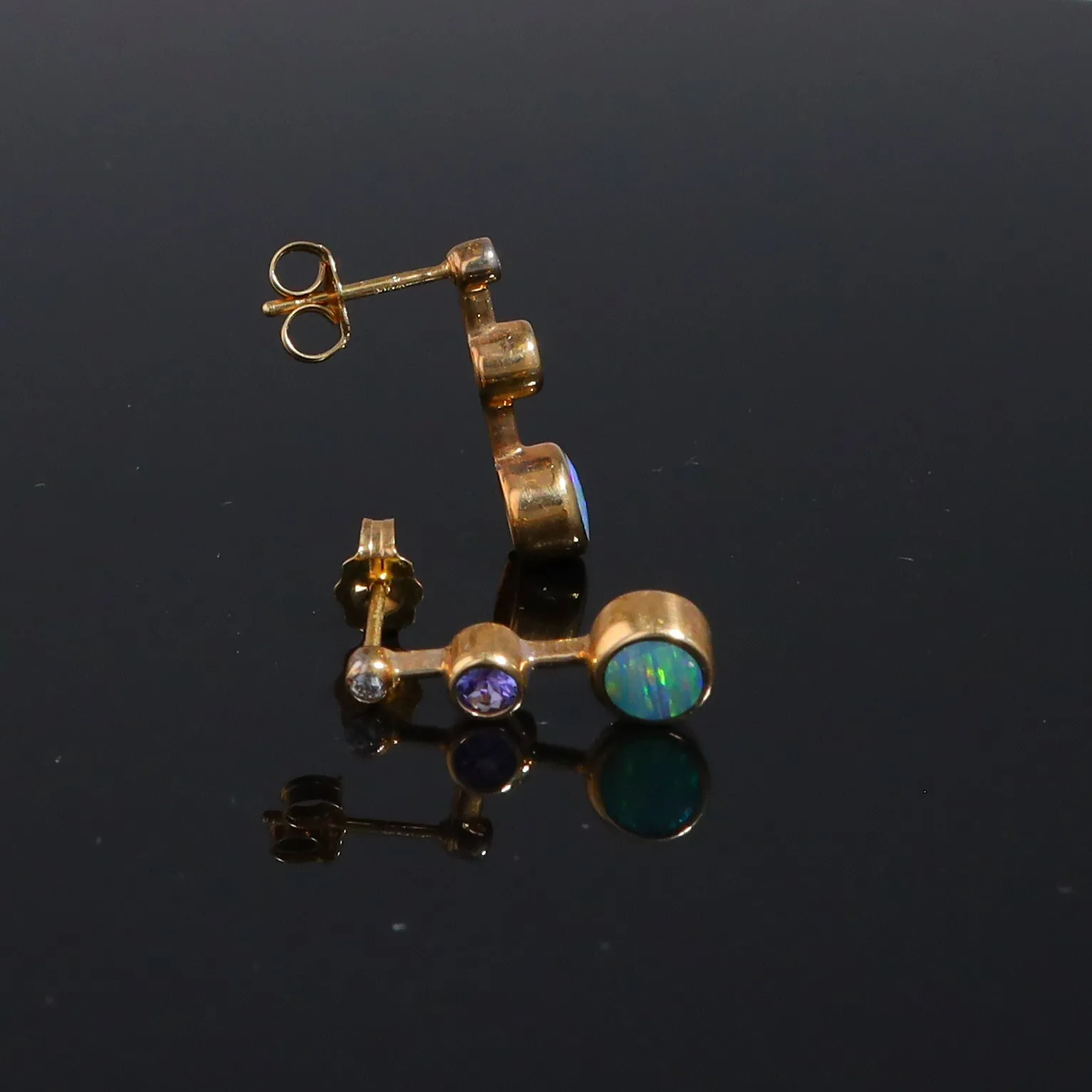 Opal Earrings Inlaid Design with Tanzanite and .04ctw Round Diamonds