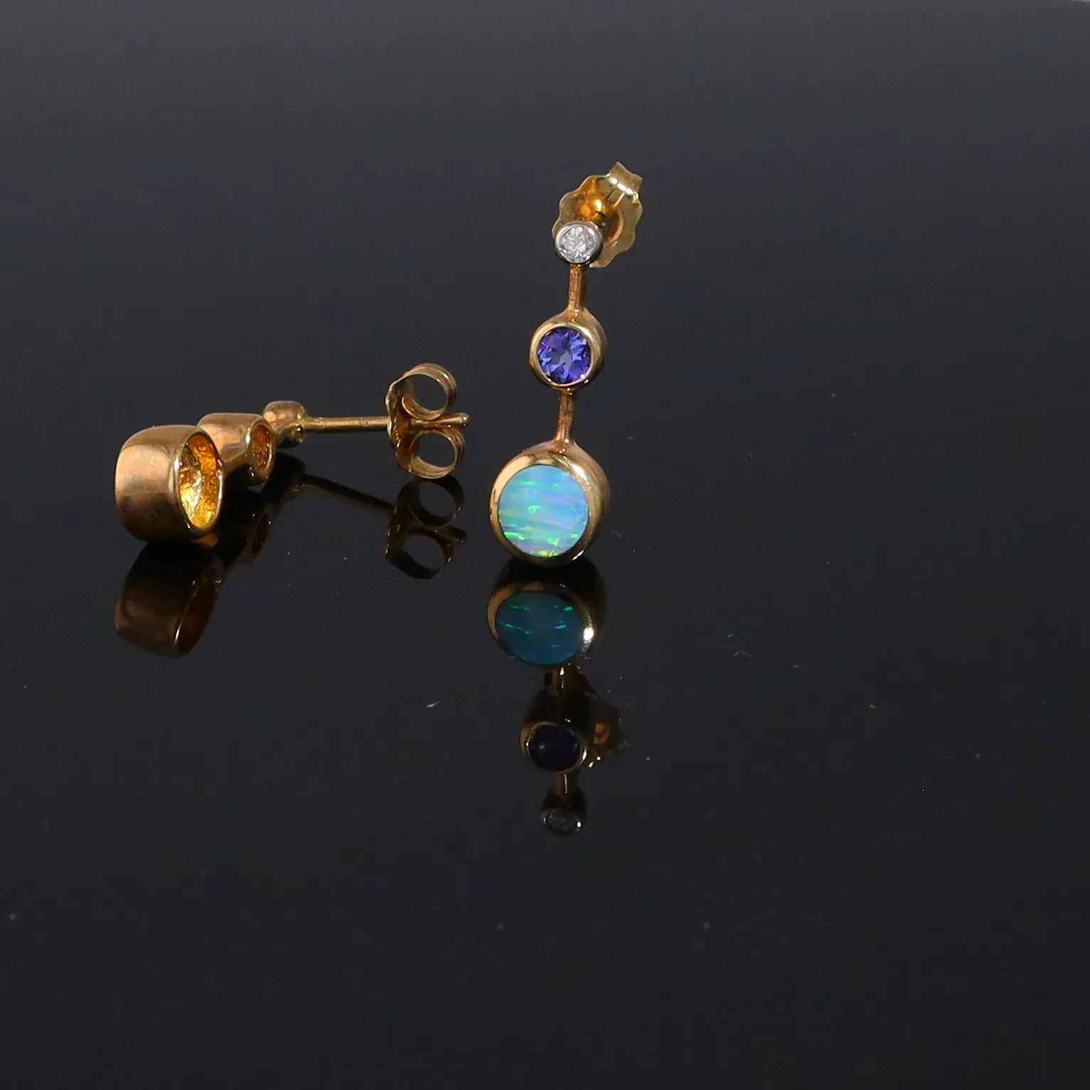 Opal Earrings Inlaid Design with Tanzanite and .04ctw Round Diamonds