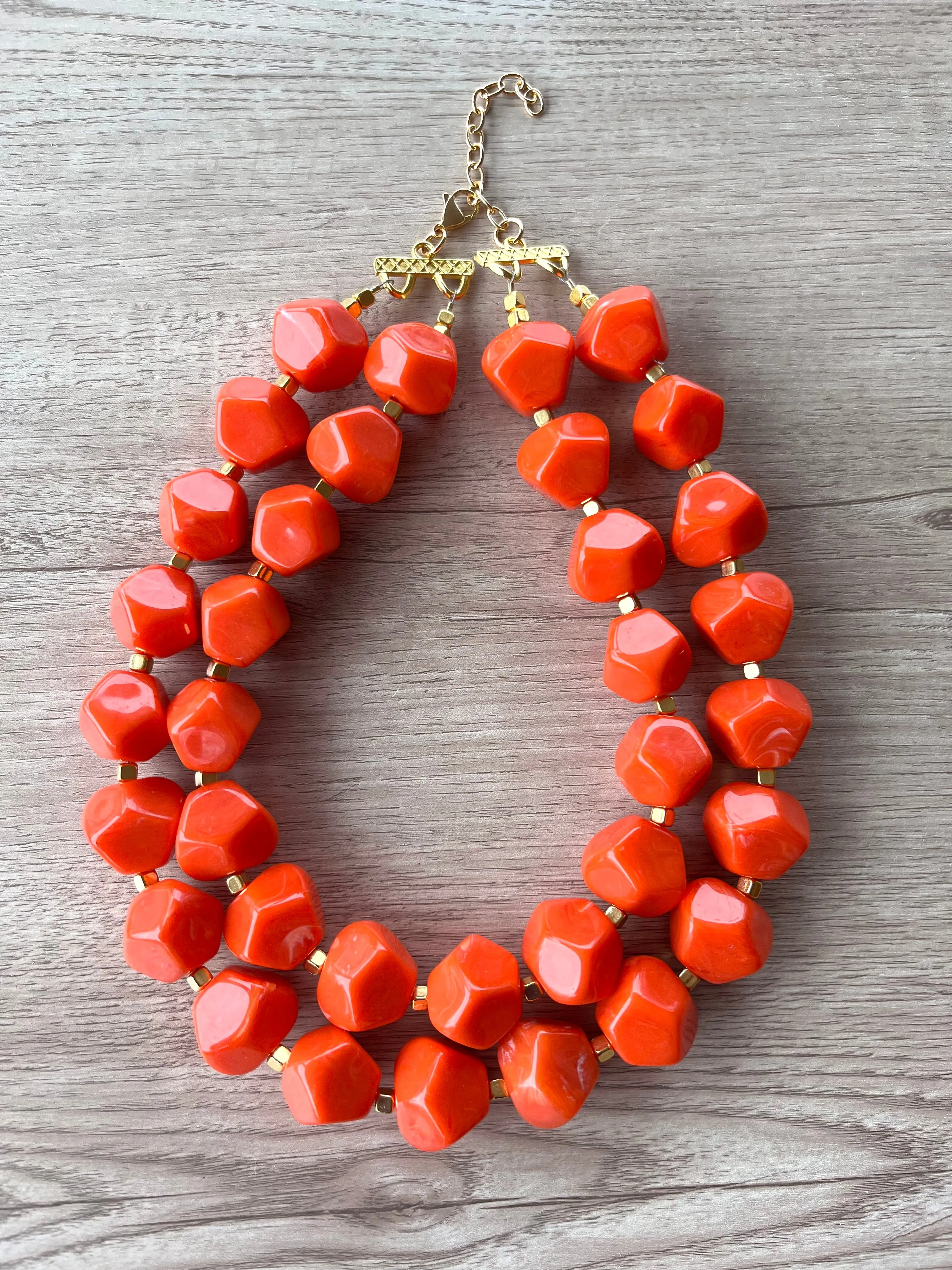 Orange Coral Lucite Statement Chunky Beaded Acrylic Necklace - Ashley