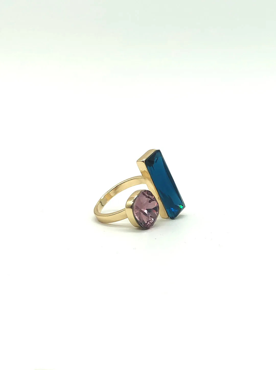 Ornaio 18K Gold Plated Anti-Tarnish Pink and Blue Stone Ring