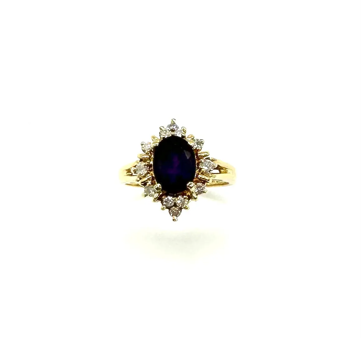 Oval Amethyst W/ Diamond Halo Ring