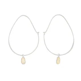 Oval Opal Hoops in Silver - 2 1/8" L