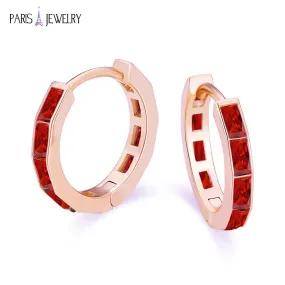 Paris Jewelry 18K Rose Gold Created Red 3Ct Emerald Cut Huggie Hoop Earrings Plated