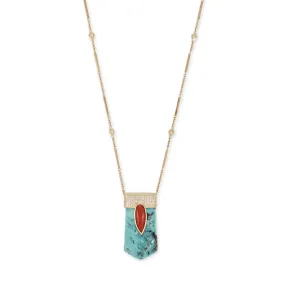 PAVE CORAL TEARDROP CAP   TURQUOISE CRYSTAL NECKLACE