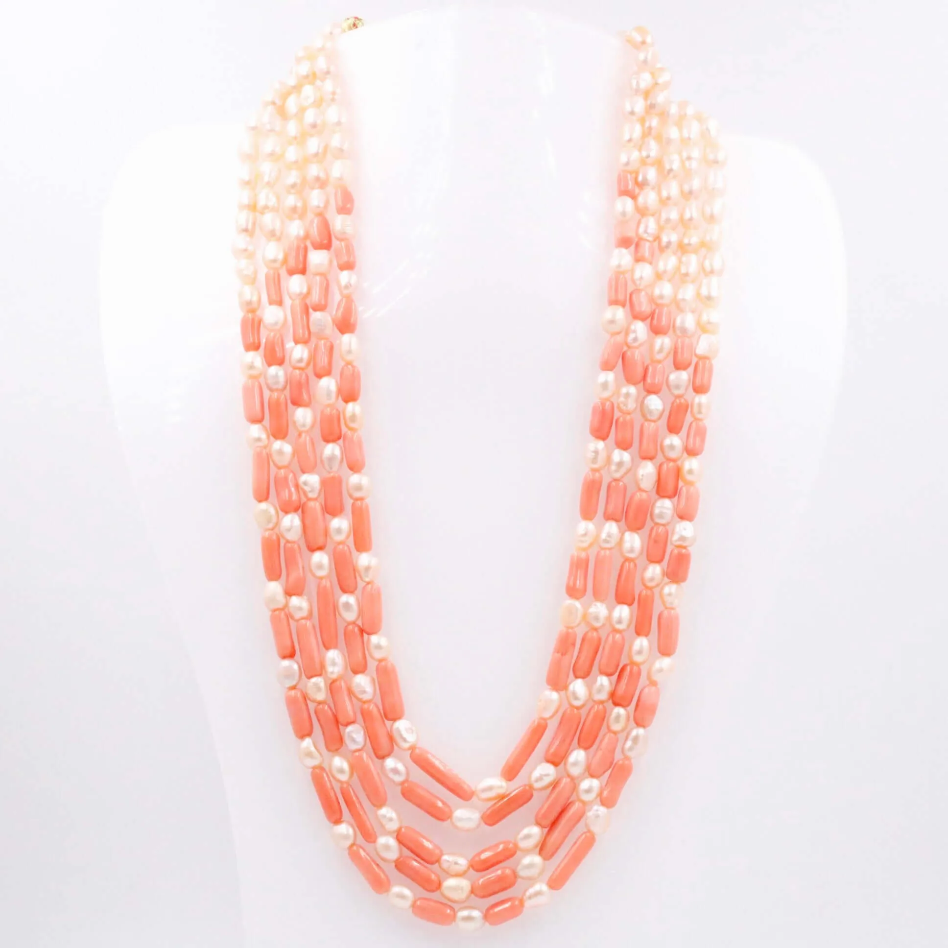 Pearl and Coral Necklace Fresh Water Pearl and Coral Layered Necklace Gemstone Necklace Long Necklace Indian Necklace SKU 6143327