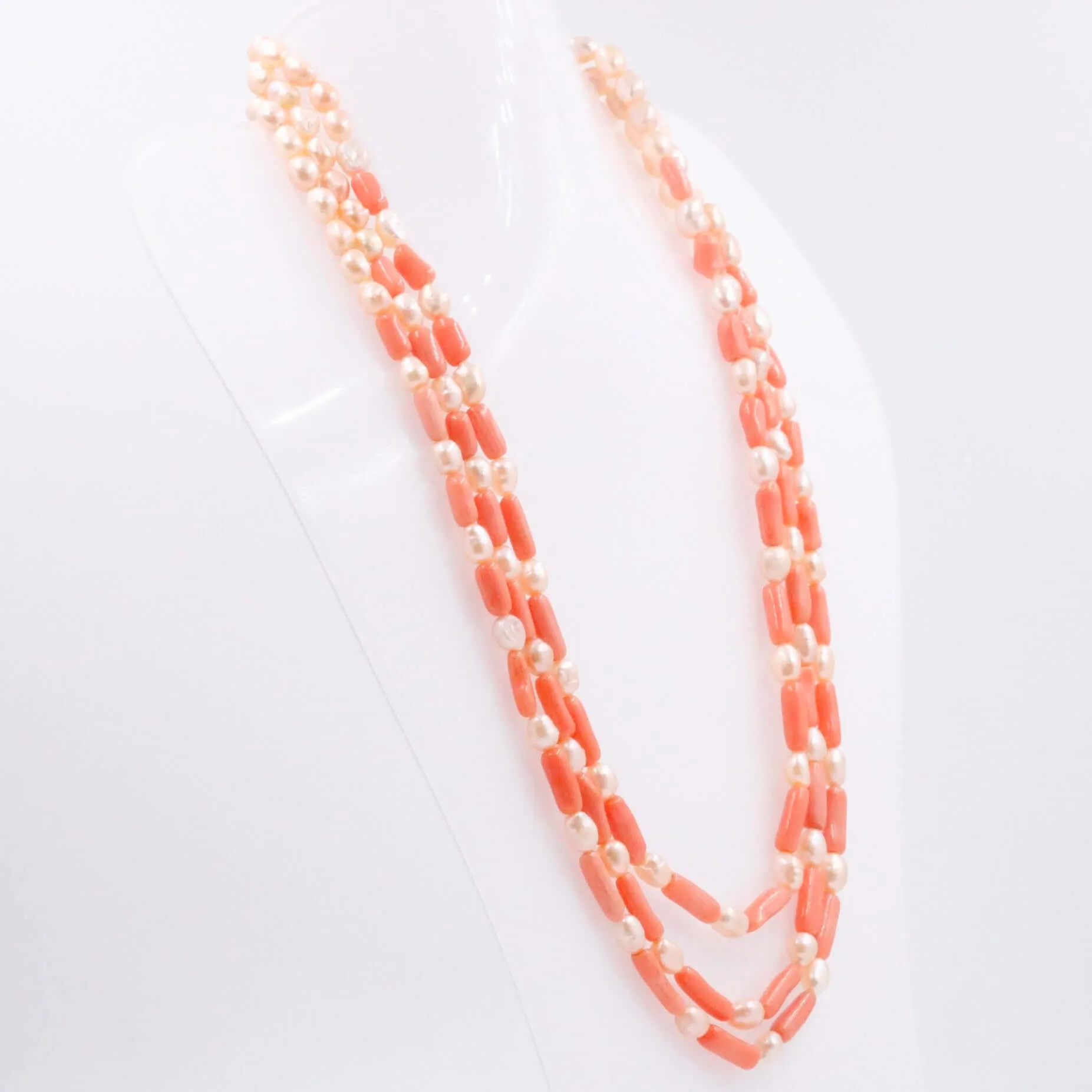 Pearl and Coral Necklace Fresh Water Pearl and Coral Layered Necklace Gemstone Necklace Long Necklace Indian Necklace SKU 6143327