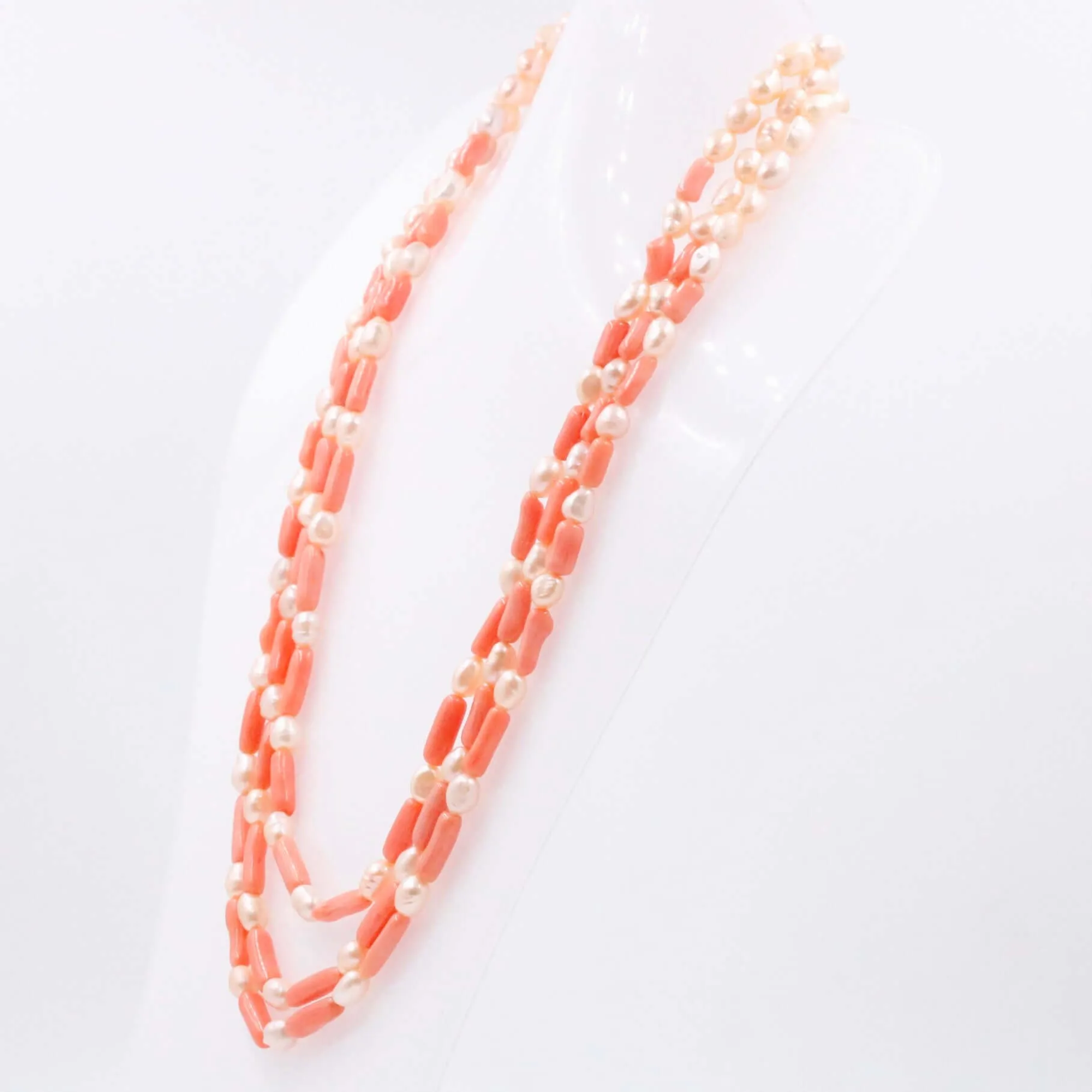 Pearl and Coral Necklace Fresh Water Pearl and Coral Layered Necklace Gemstone Necklace Long Necklace Indian Necklace SKU 6143327