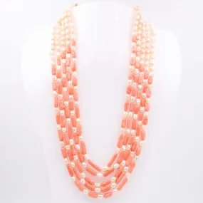 Pearl and Coral Necklace Fresh Water Pearl and Coral Layered Necklace Gemstone Necklace Long Necklace Indian Necklace SKU 6143327