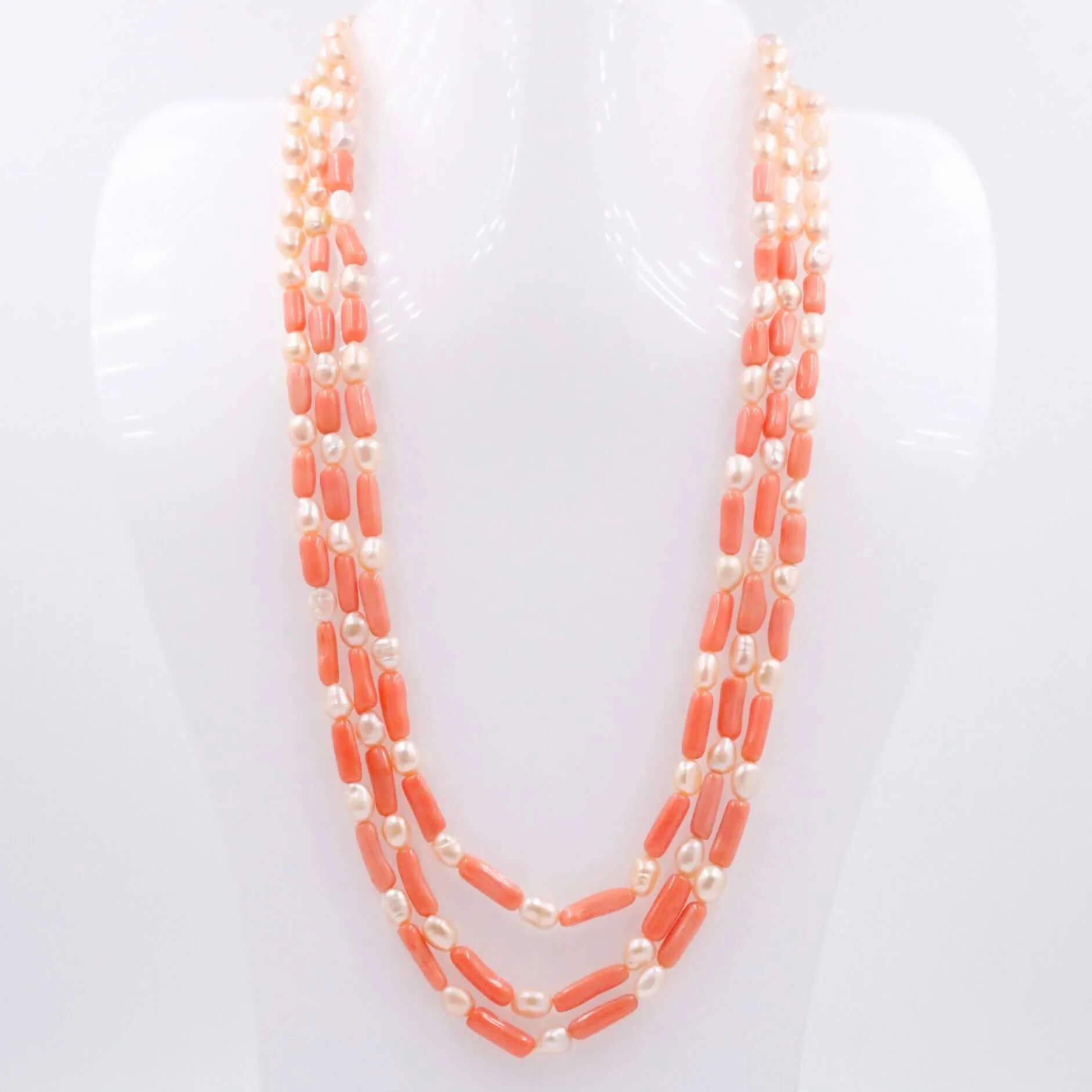 Pearl and Coral Necklace Fresh Water Pearl and Coral Layered Necklace Gemstone Necklace Long Necklace Indian Necklace SKU 6143327