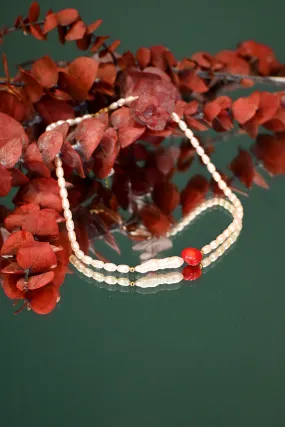 Pearl Necklace with Red Coral