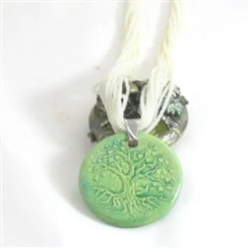 Pearl White Necklace with Claycult Tree of Life Green Pendant