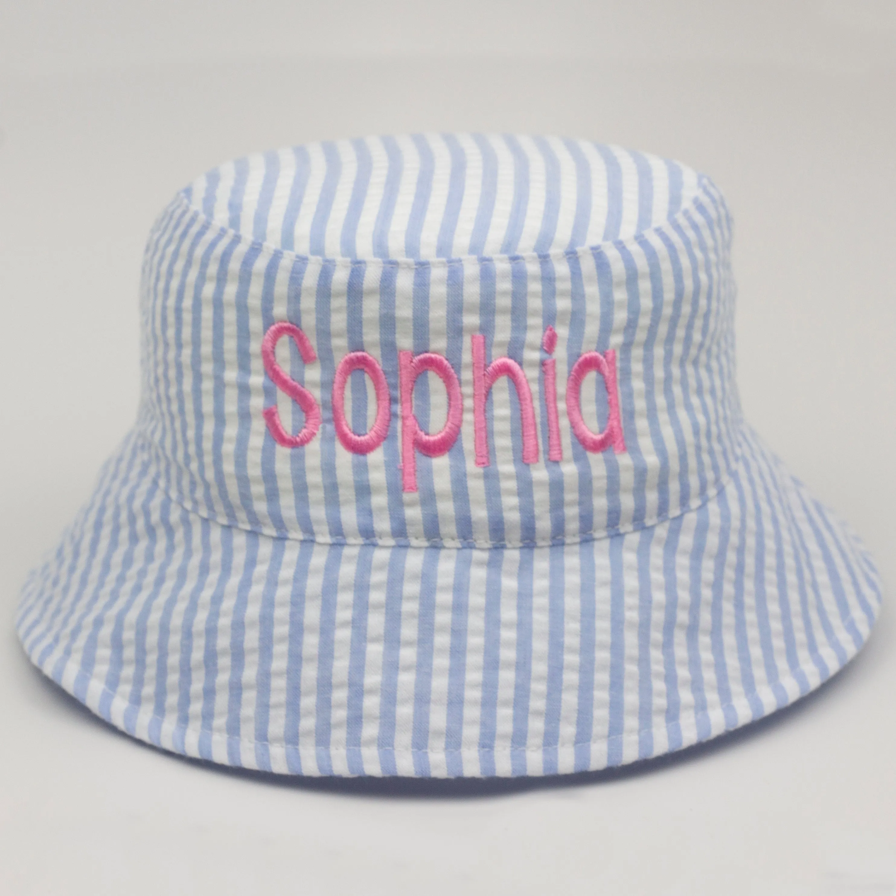 Pink & White Seersucker Personalized Sun Hat for Baby and Toddler Girls Newborn Hats Infant Summer Hat