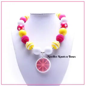 Pink & Yellow Lemonade Chunky Bead Bubblegum Necklace