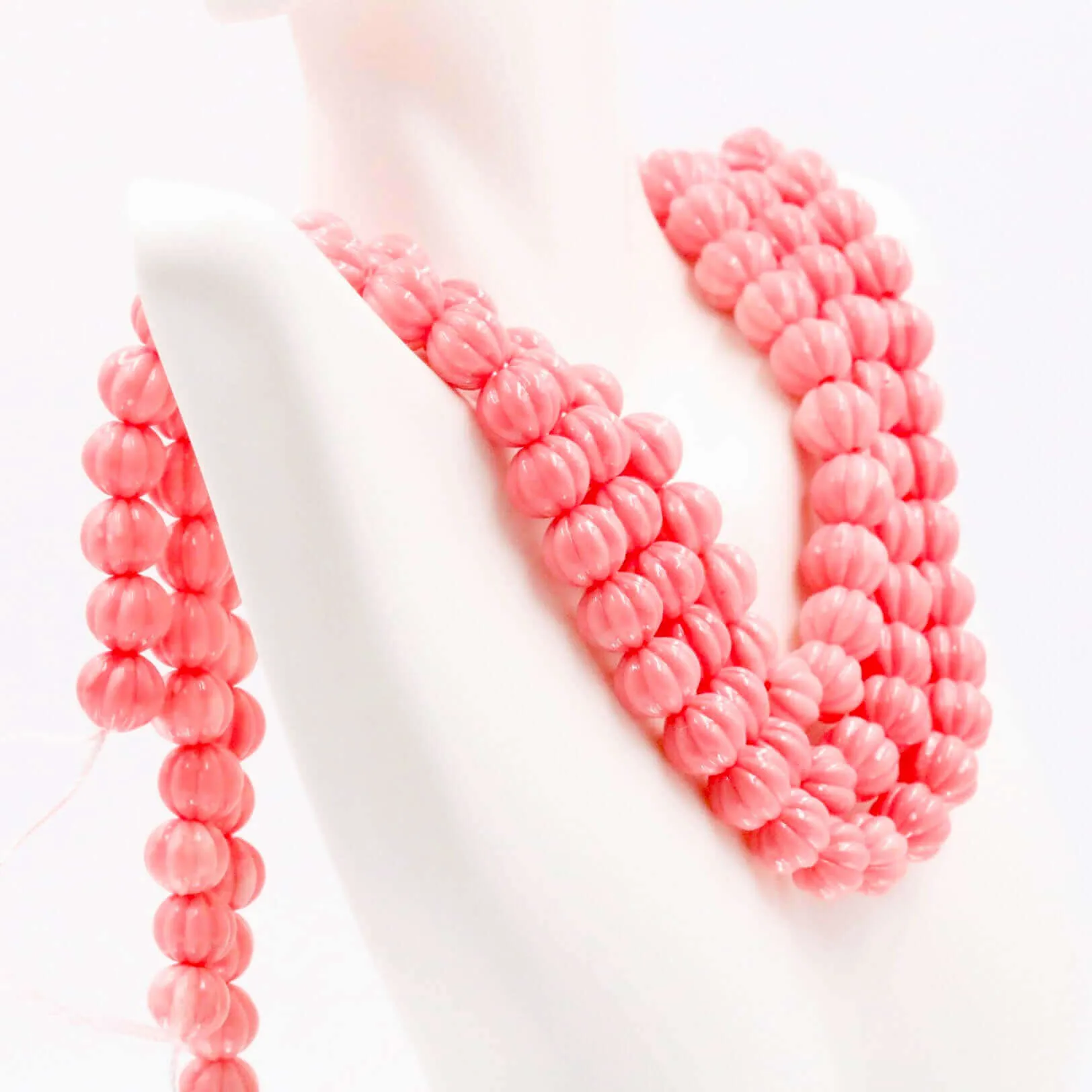 Pink Melon Beads Composite Coral Round Melon Strand Pink Resin Coral Beads Composite Coral Strand Unfinished Strand Pink Pumpkin Strand SKU: 6143180