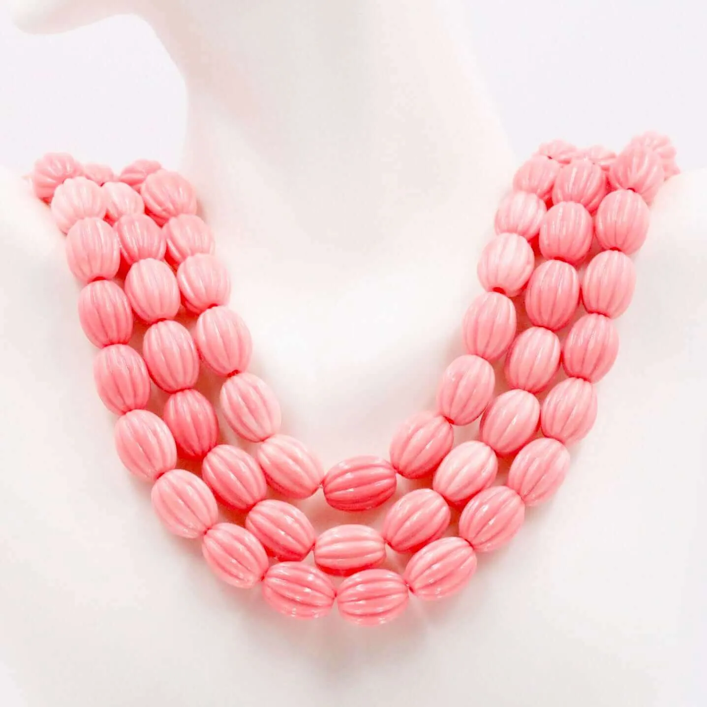 Pink Melon Beads Oval Melon Composite Coral Pink Melon Resin Coral Beads Composite Coral Strand Unfinished Strand Pink Strand SKU: 6143181