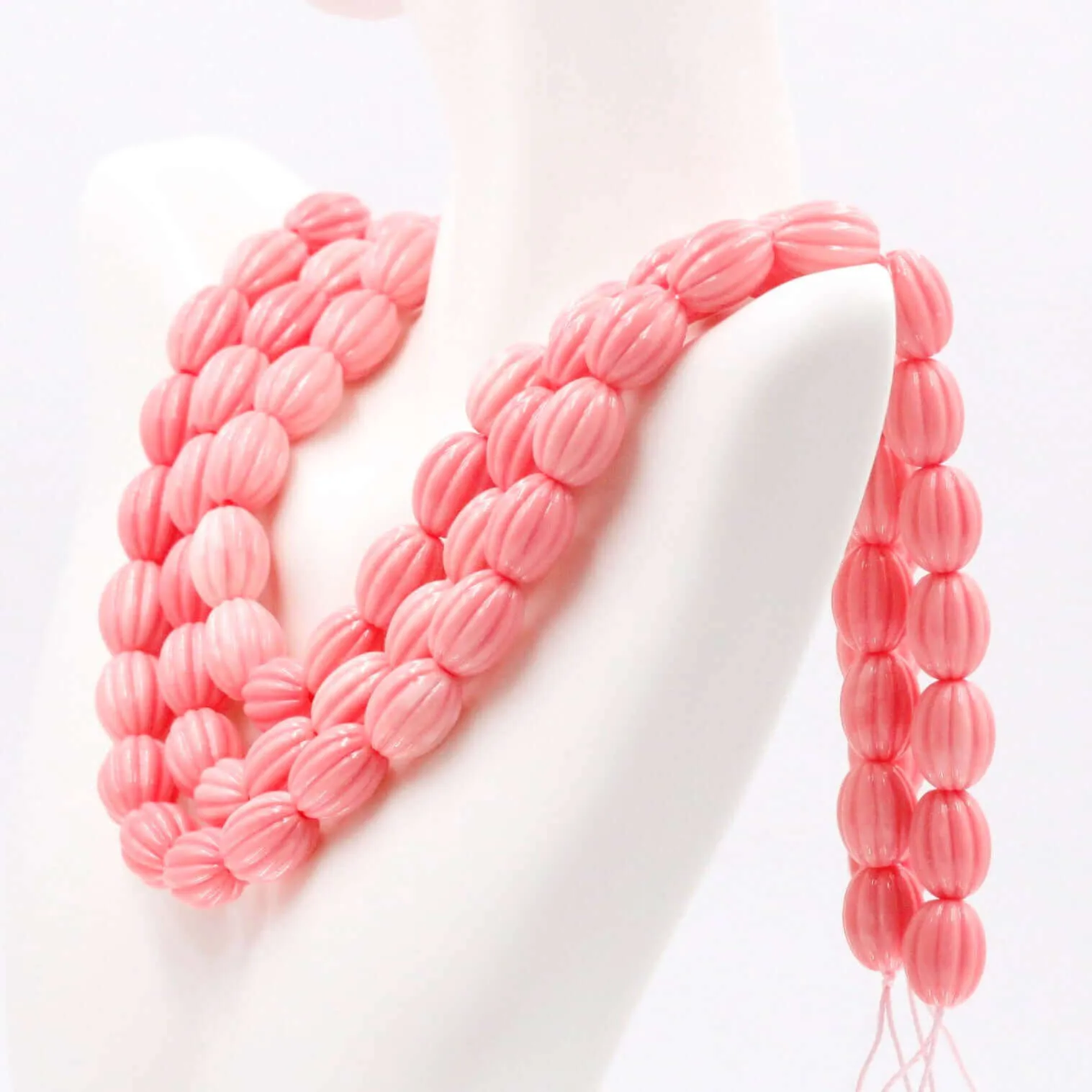 Pink Melon Beads Oval Melon Composite Coral Pink Melon Resin Coral Beads Composite Coral Strand Unfinished Strand Pink Strand SKU: 6143181