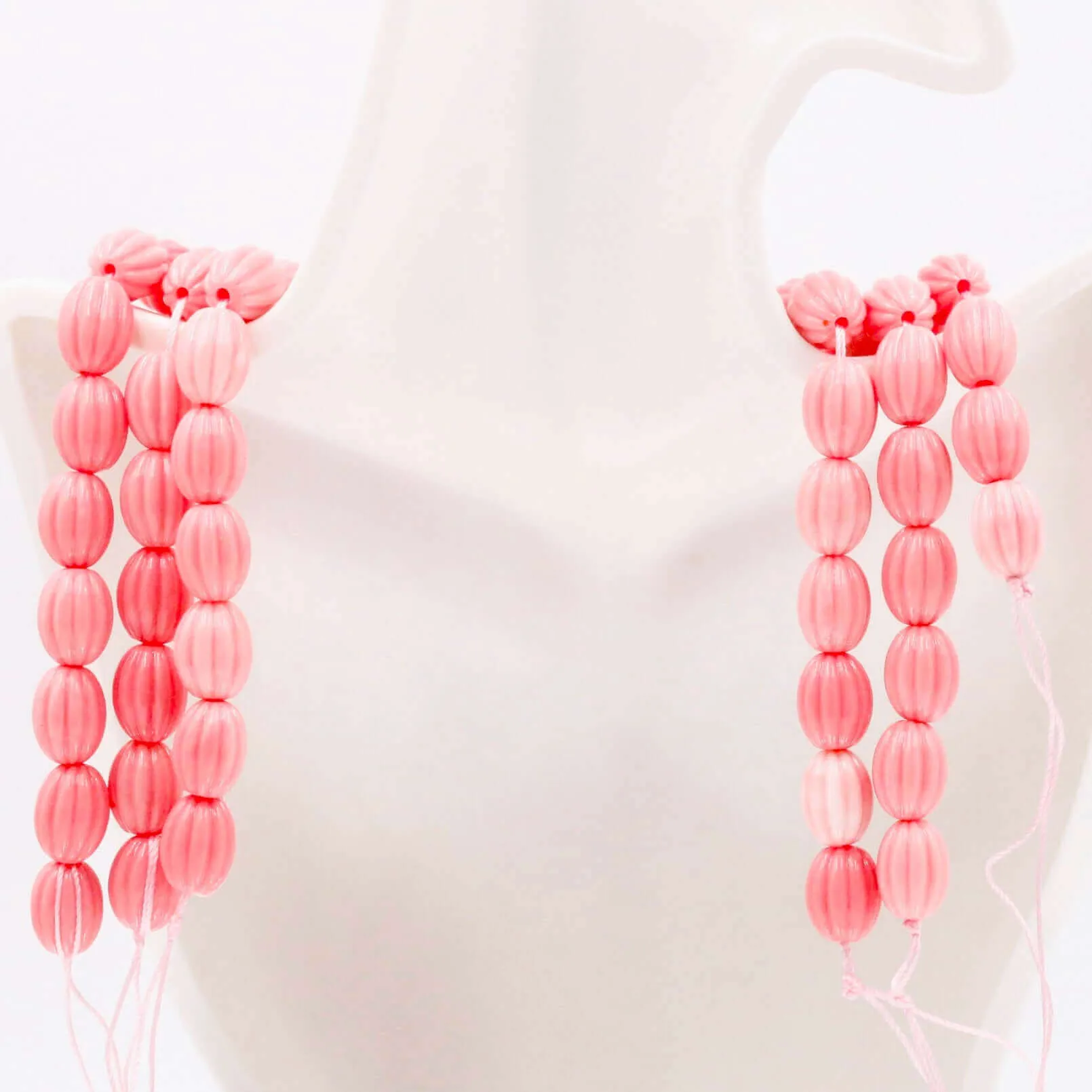 Pink Melon Beads Oval Melon Composite Coral Pink Melon Resin Coral Beads Composite Coral Strand Unfinished Strand Pink Strand SKU: 6143181