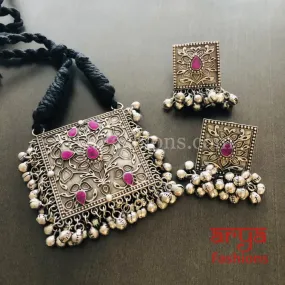 Pink Oxidized Silver Ethnic/Tribal/Indian/Bollywood Necklace