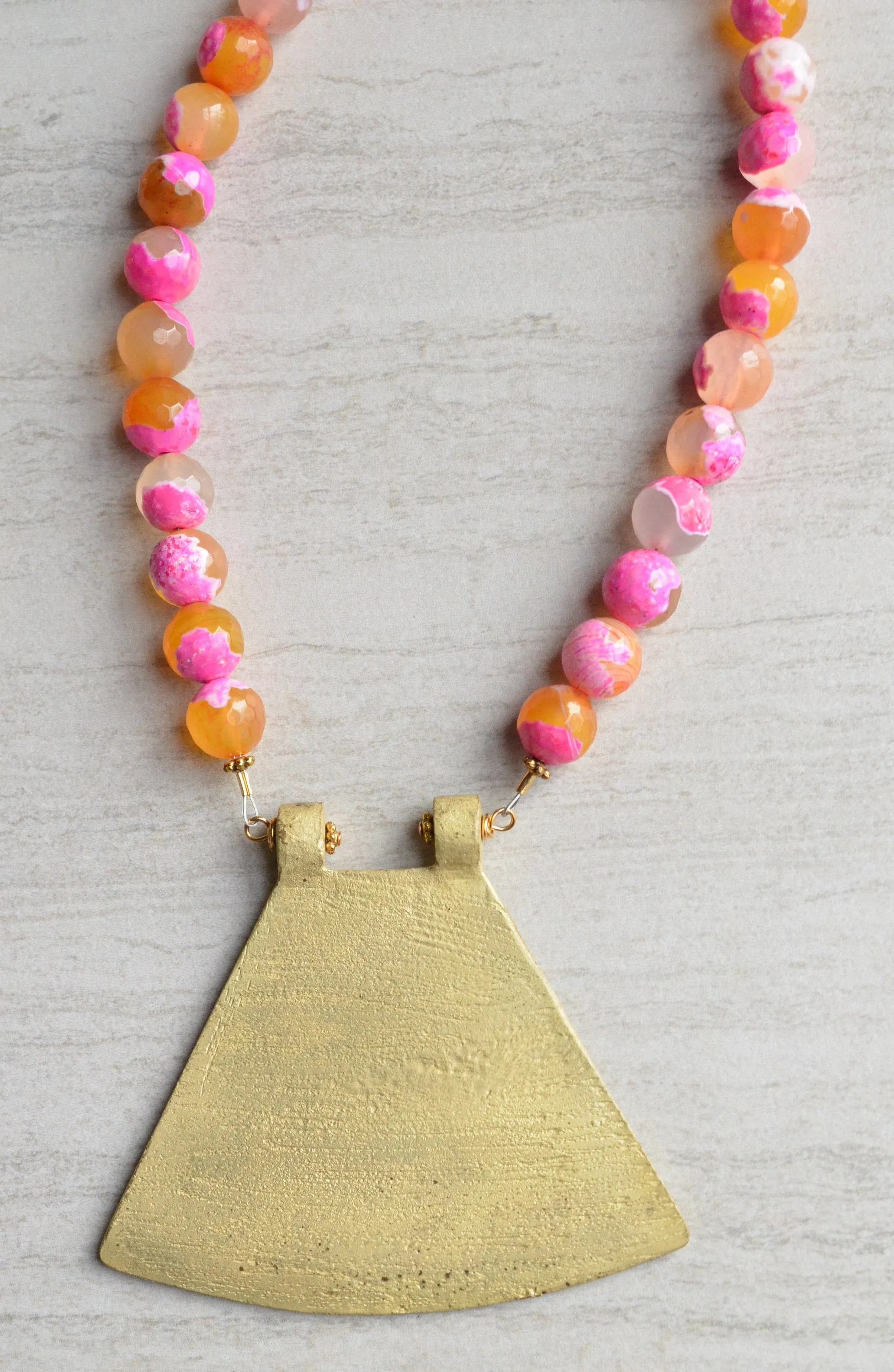 Pink Statement Necklace, Orange Bead Necklace, Agate Necklace, Gold Pendant Necklace - Ultimo