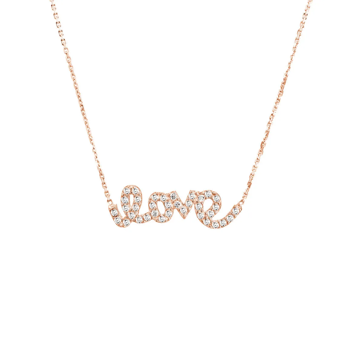 Plated Sterling Silver CZ Script Love Necklace