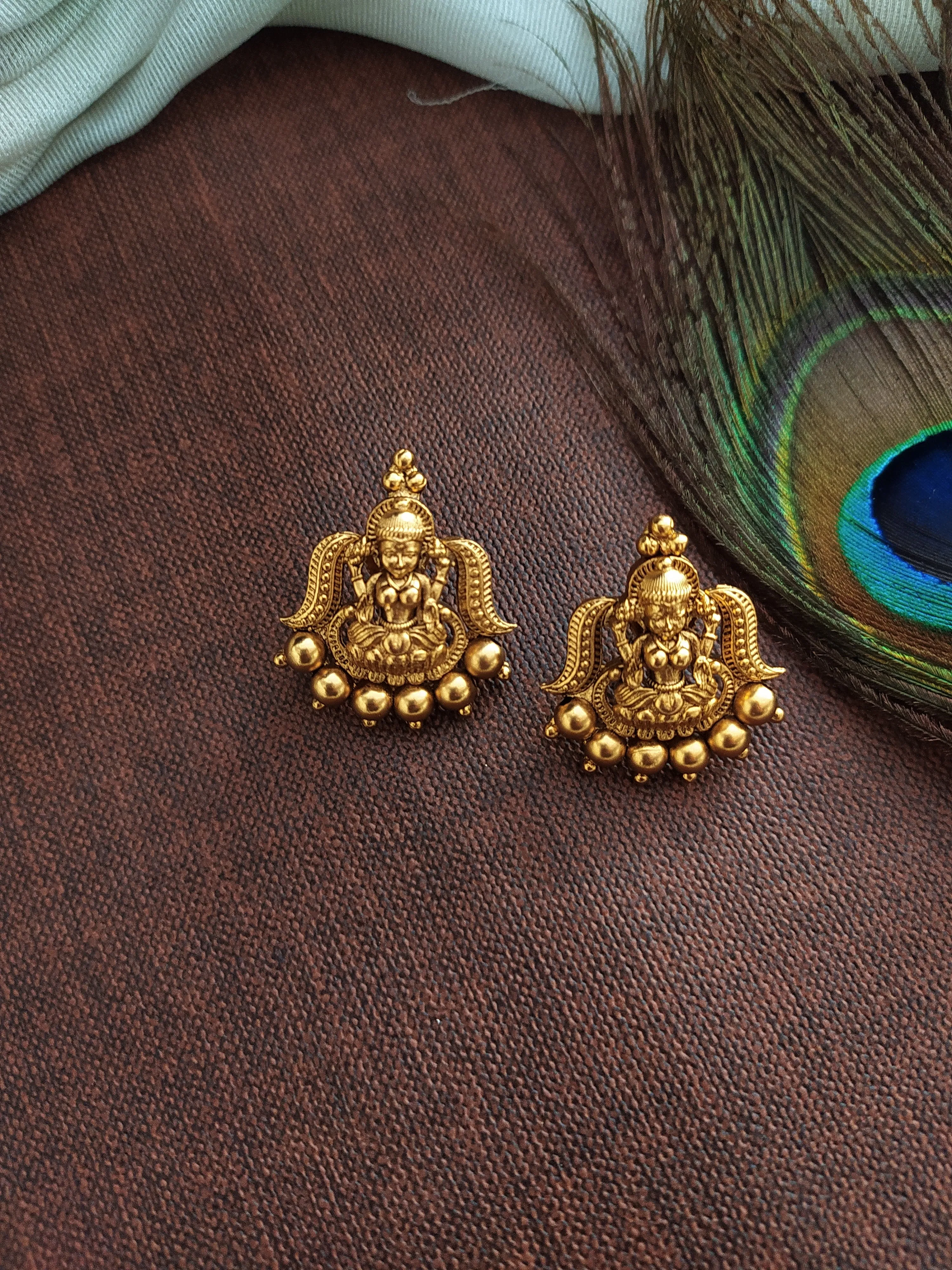 "Antique Lakshmi Mala Set with Matching Studs - Real Gold Replica Design"