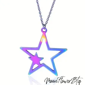 Rainbow Open Star Pendant Necklace