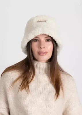 Real Sheepskin Shearling Winter Fur Bucket Hat for Women