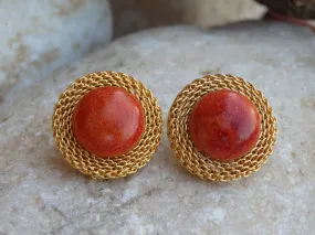 Red coral stud earrings