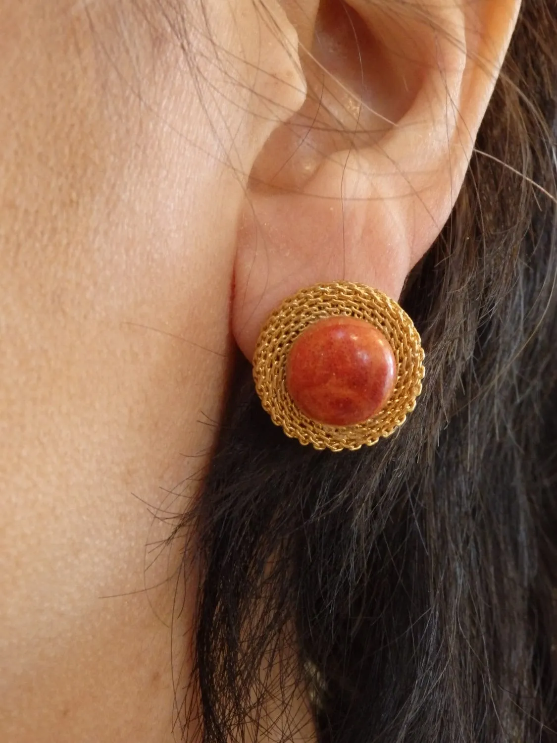 Red coral stud earrings