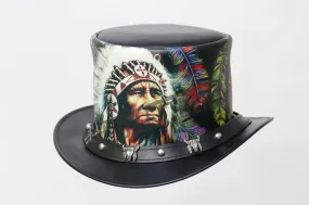 Red Indian Feather Head Native American Snaps Band Leather Western Top Hat Chief