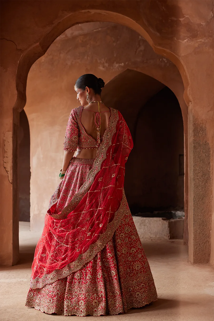 RED OMBRE DYED LEHENGA CHOLI SET