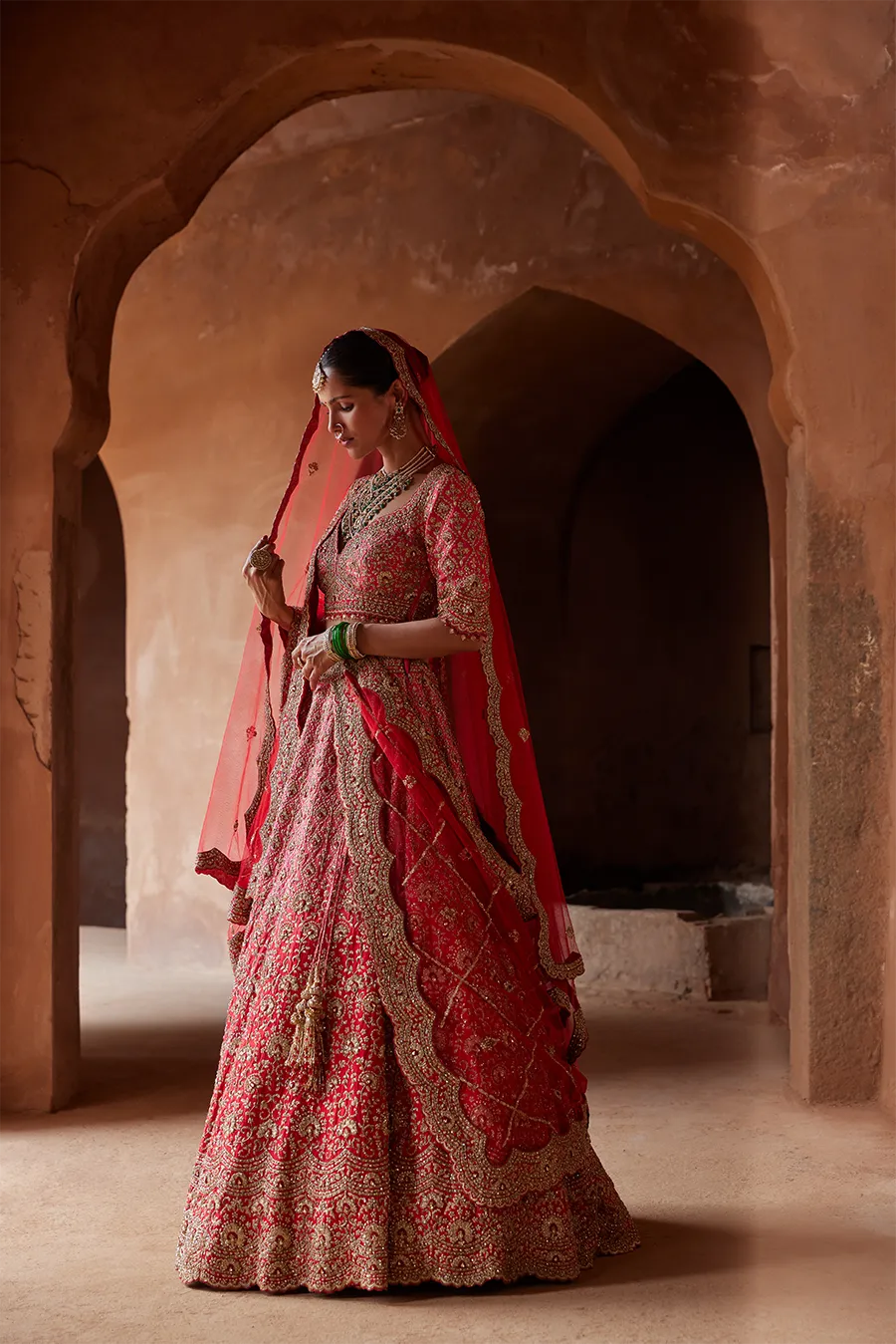 RED OMBRE DYED LEHENGA CHOLI SET