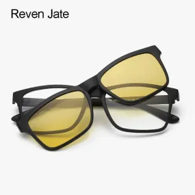 Reven Jate Unisex Full Rim Square Polycarbonate Eyeglasses Clip On Polarized Sunglasses 2202