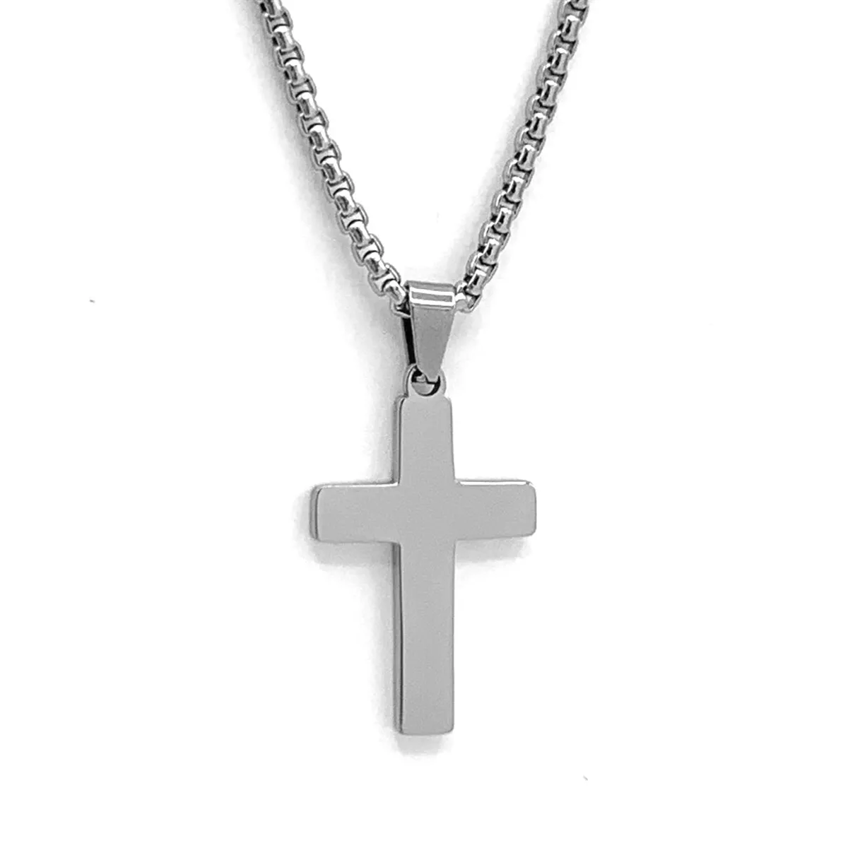 Reversible Stainless Steel Small Cross Pendant with a Crushed Turquoise Inlay