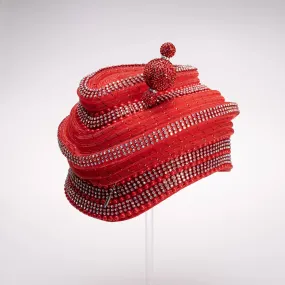 Rhinestone And Crinoline Tube Cloche with Pin: Red