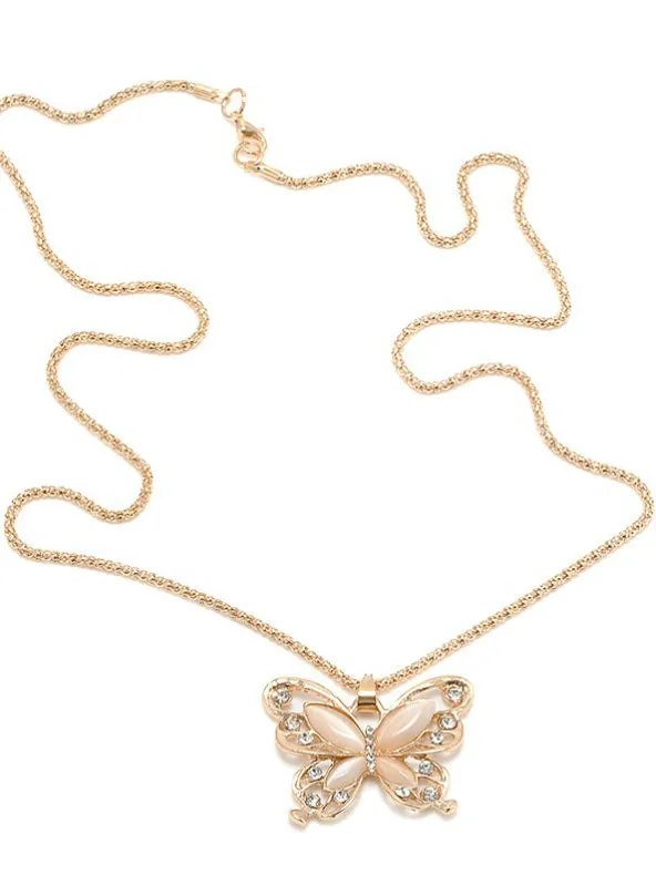 Rose Gold Acrylic Crystal 4CM Big Butterfly Pendant Necklace