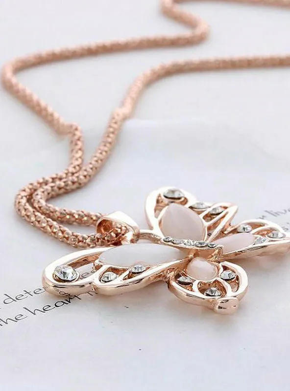 Rose Gold Acrylic Crystal 4CM Big Butterfly Pendant Necklace