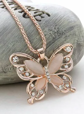 Rose Gold Acrylic Crystal 4CM Big Butterfly Pendant Necklace