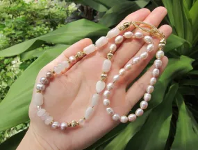 Rose Quartz and Blush Pink Pearl Gemstone Necklace - Love, Fertility, Protection