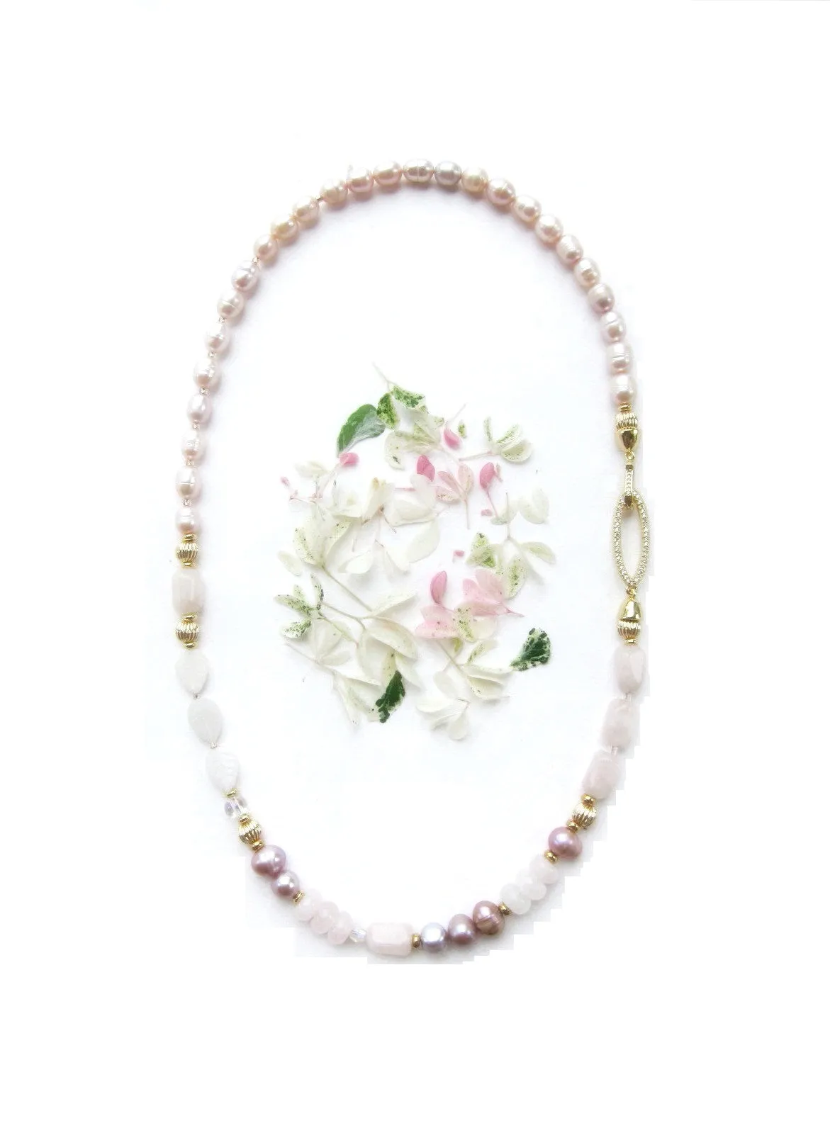 Rose Quartz and Blush Pink Pearl Gemstone Necklace - Love, Fertility, Protection