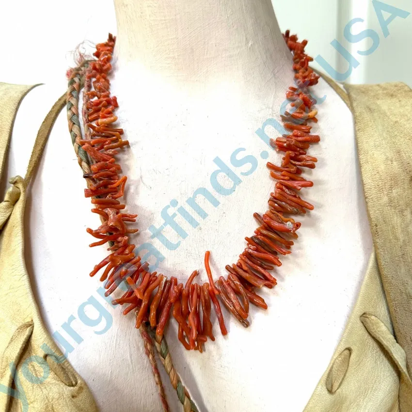 Rustic Vintage Salmon Branch C0ral Necklace 20”