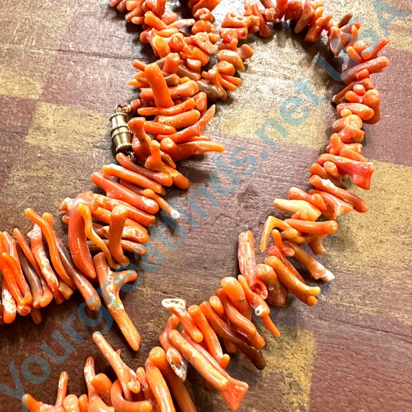 Rustic Vintage Salmon Branch C0ral Necklace 20”