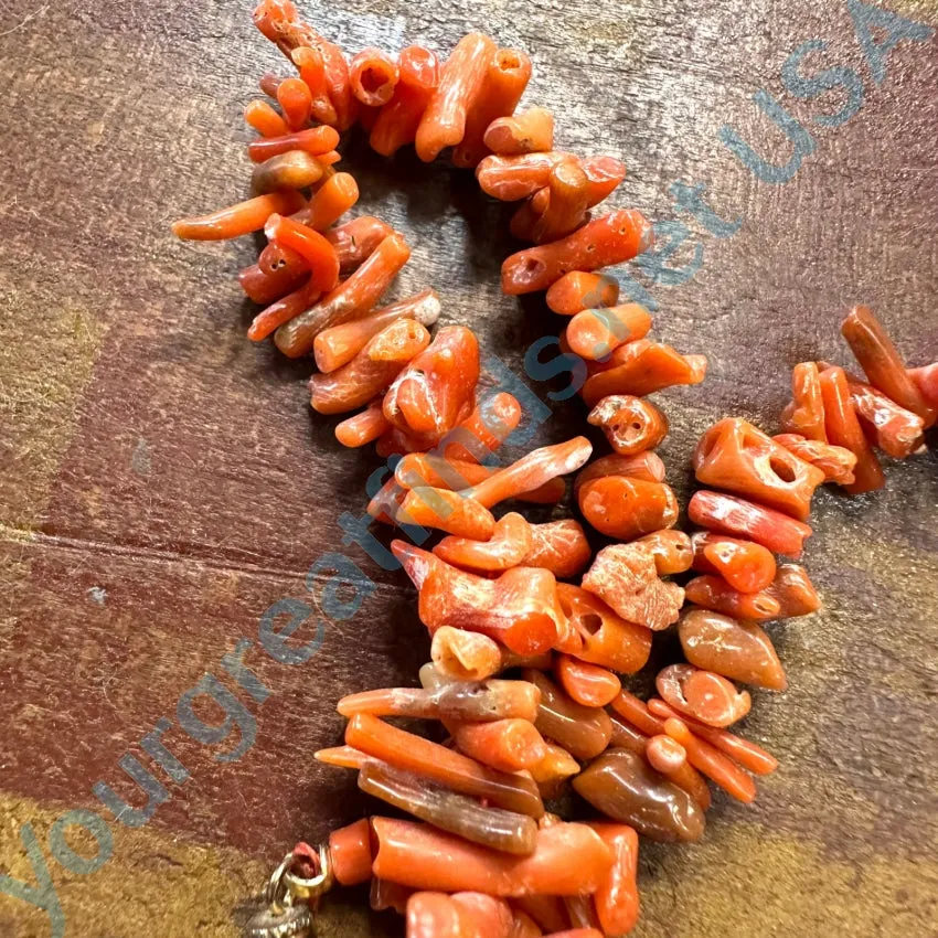 Rustic Vintage Salmon Branch C0ral Necklace 20”