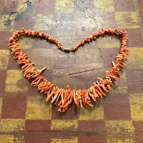 Rustic Vintage Salmon Branch C0ral Necklace 20”