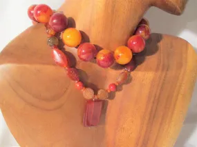 Set 2 KENNETH LANE Tribal Asia Ethnic Chunky Bead NECKLACE Amber Coral Color Runway Style